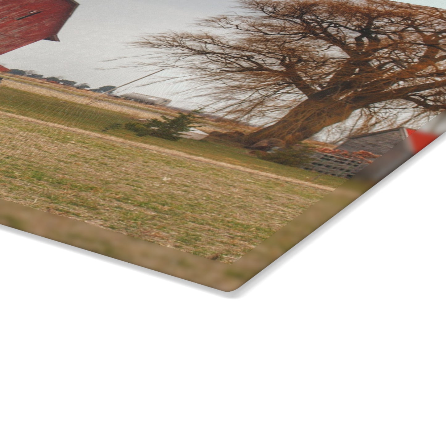 U R There Photography Loomis Road Red Rustic Farmhouse Tempered-Glass Cutting Board