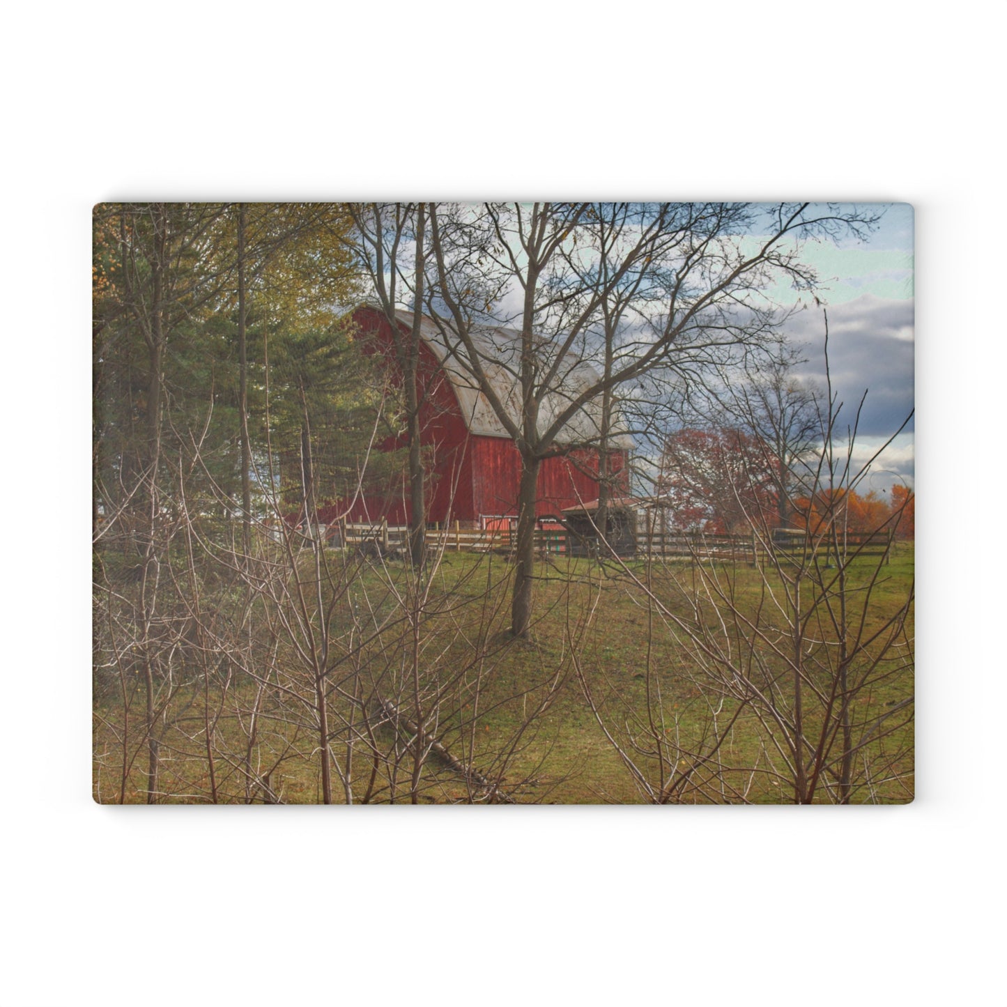 U R There Photography Laur Road Hidden Red Rustic Farmhouse Tempered-Glass Cutting Board