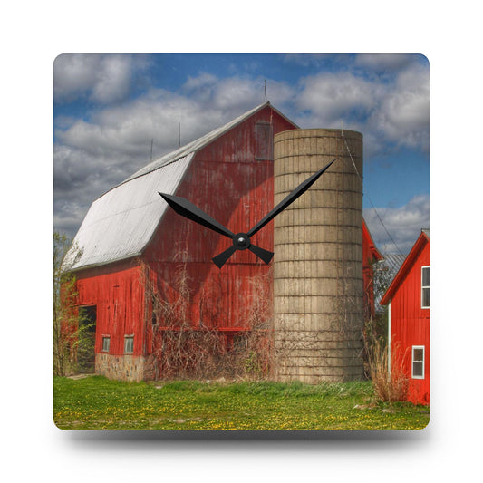McDowell Road Reds I Rustic Farmhouse Acrylic Analog Wall Clock 10.75'' × 10.75'' (Square)