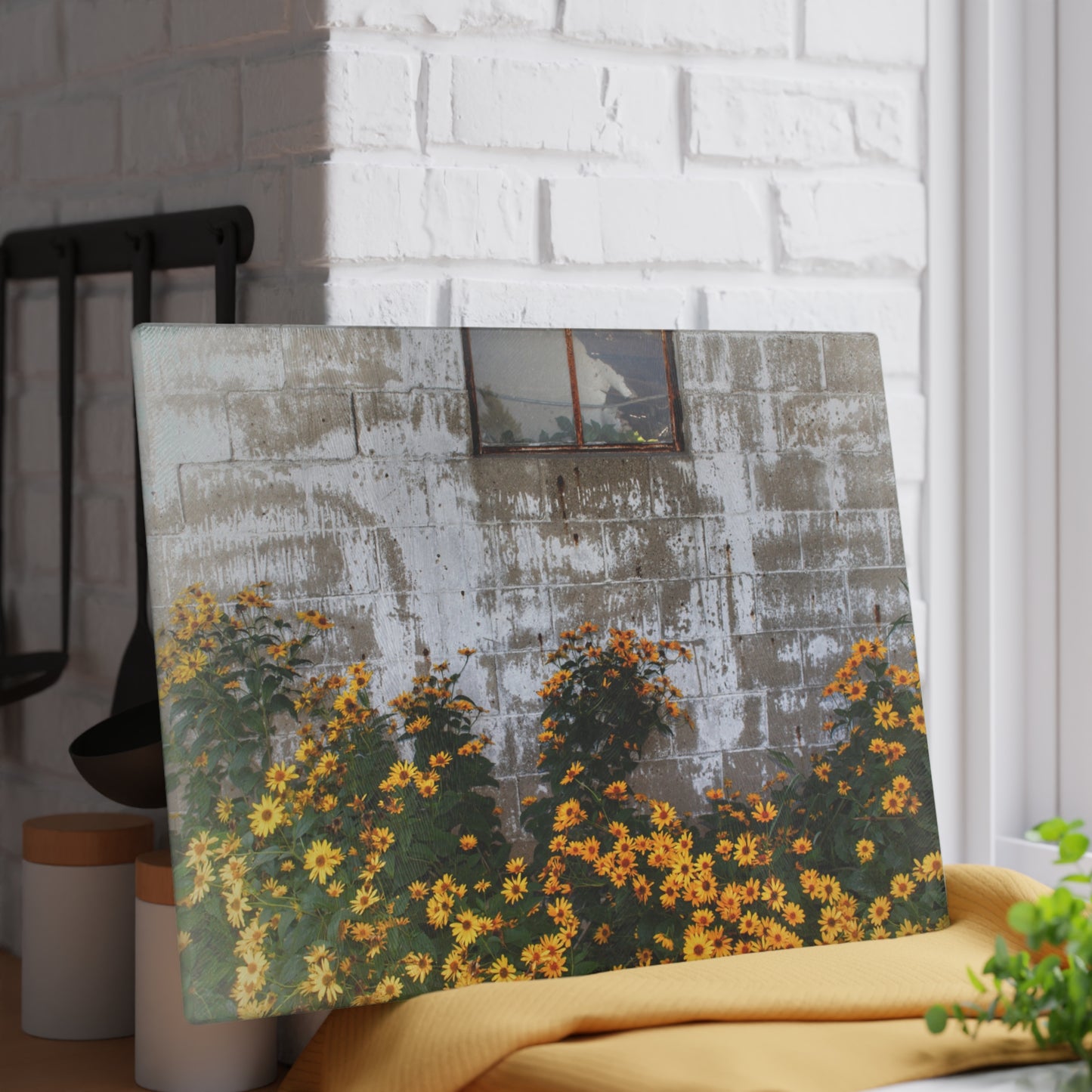 U R There Photography Golden Blooms on McDowell Rustic Farmhouse Tempered-Glass Cutting Board