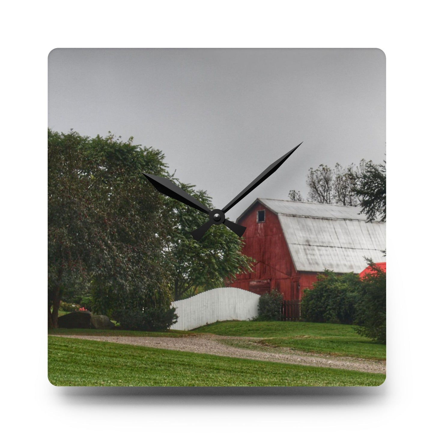U R There Photography Bronson Lake Hidden Red II Rustic Farmhouse Acrylic Analog Wall Clock