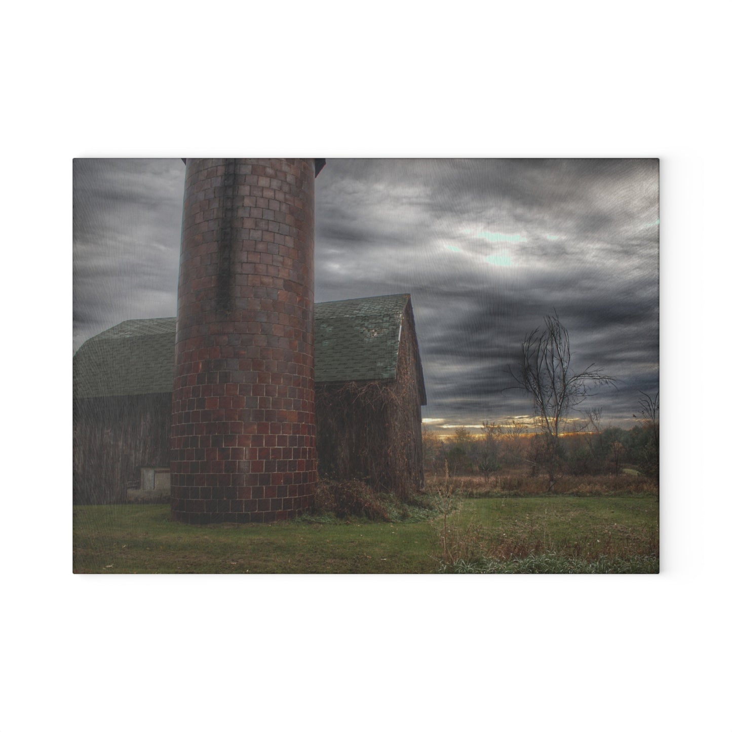 U R There Photography Pero Lake Road Grey II Rustic Farmhouse Tempered-Glass Cutting Board