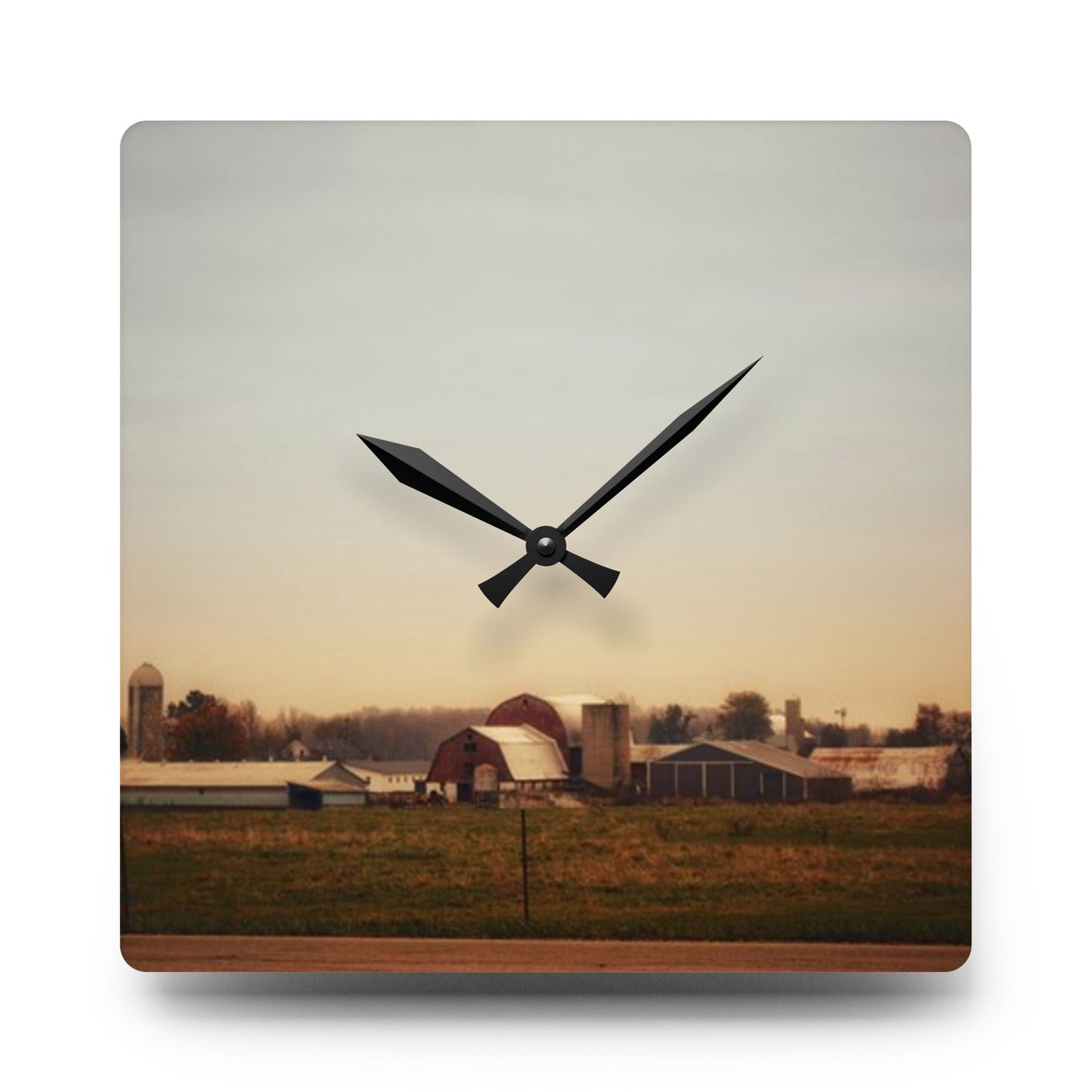 U R There Photography Marlette Road Farm II Rustic Farmhouse Acrylic Analog Wall Clock