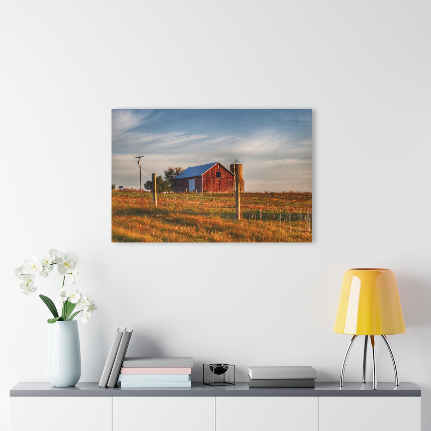 U R There Photography Lake Pleasant Road Little Red and Silo I Rustic Farmhouse Acrylic Wall Print