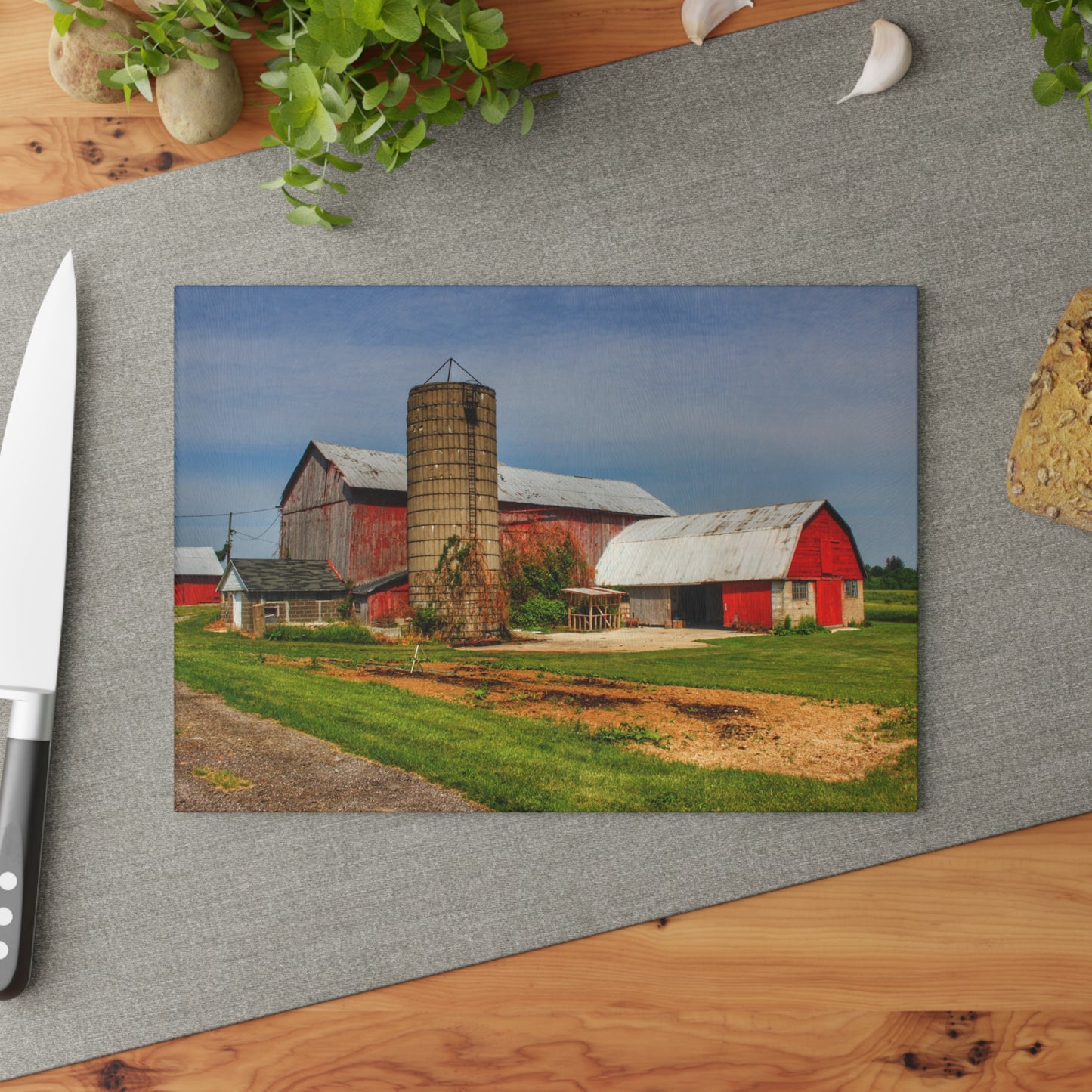 U R There Photography Marlette Red IV Rustic Farmhouse Tempered-Glass Cutting Board