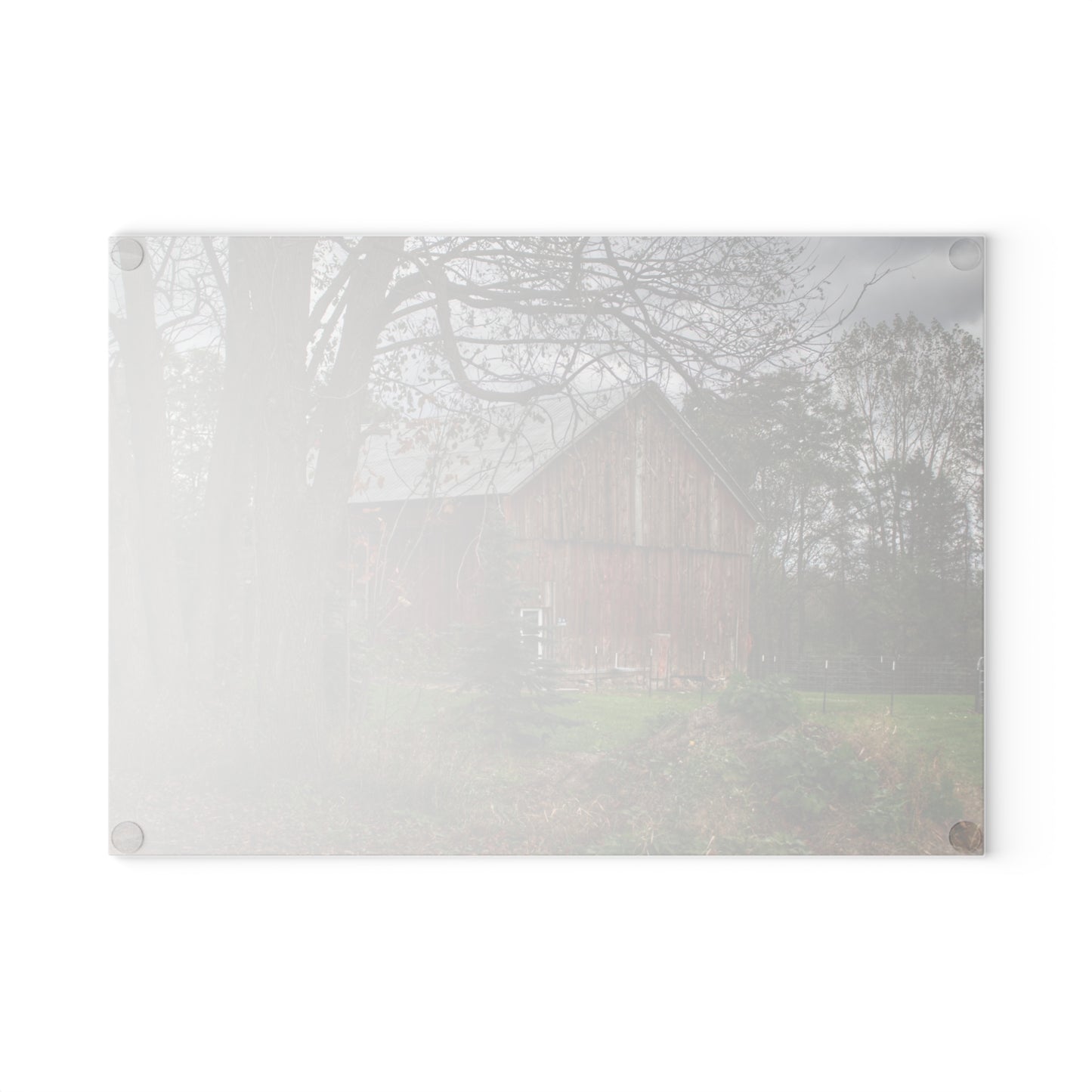 U R There Photography Big Fish Lake Road Red Rustic Farmhouse Tempered-Glass Cutting Board