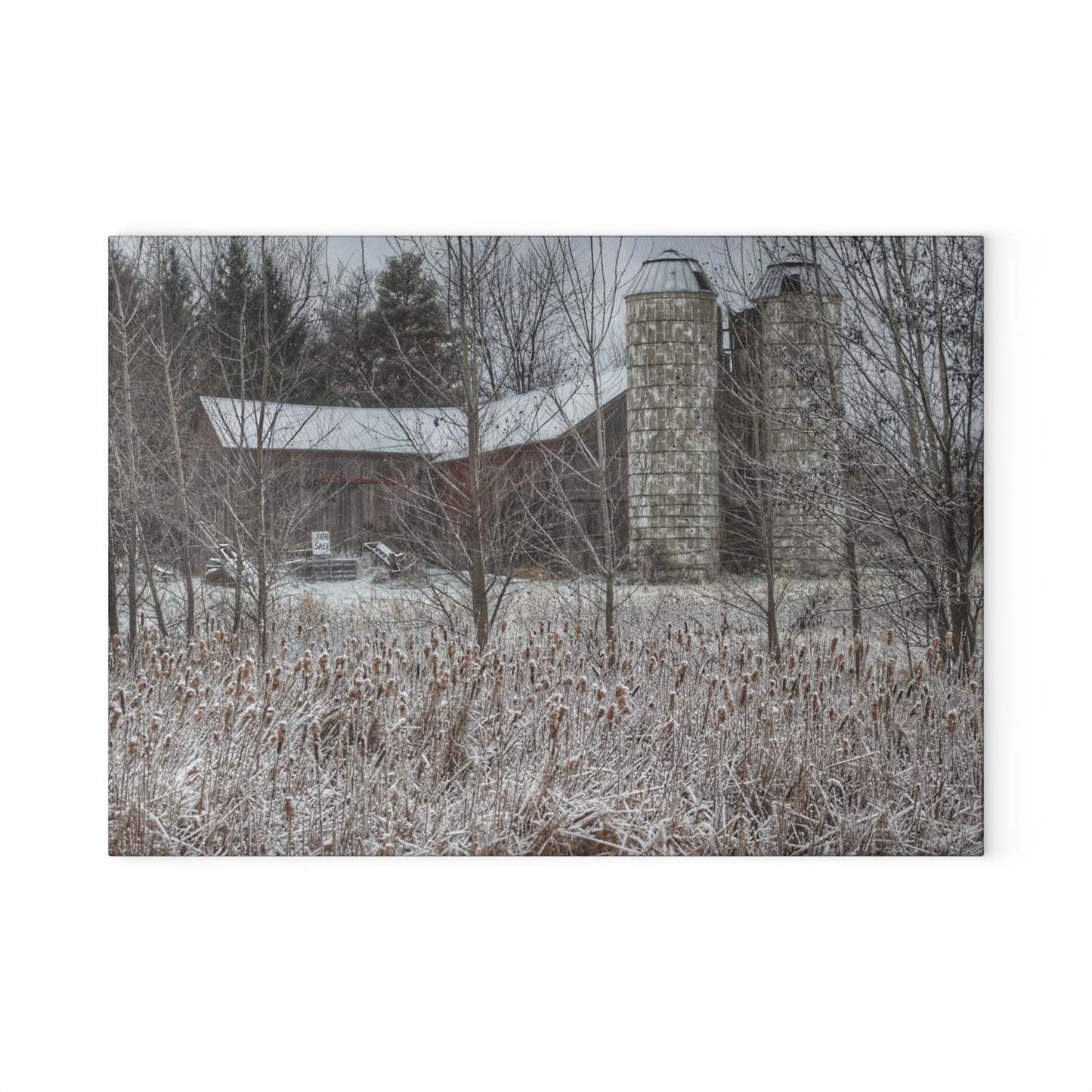 U R There Photography Washburn Road Hidden Red Rustic Farmhouse Tempered-Glass Cutting Board