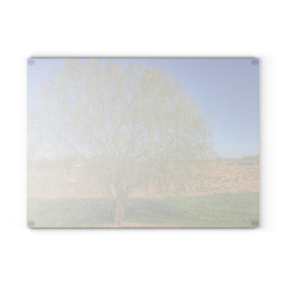 U R There Photography Spring Farm Willow Tree Rustic Farmhouse Tempered-Glass Cutting Board