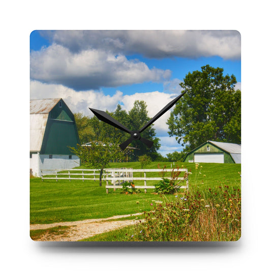 Hough Road Greens Rustic Farmhouse Acrylic Analog Wall Clock 10.75'' × 10.75'' (Square)