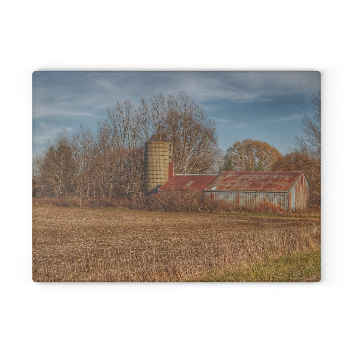 U R There Photography Brief Road Blue Rustic Farmhouse Tempered-Glass Cutting Board