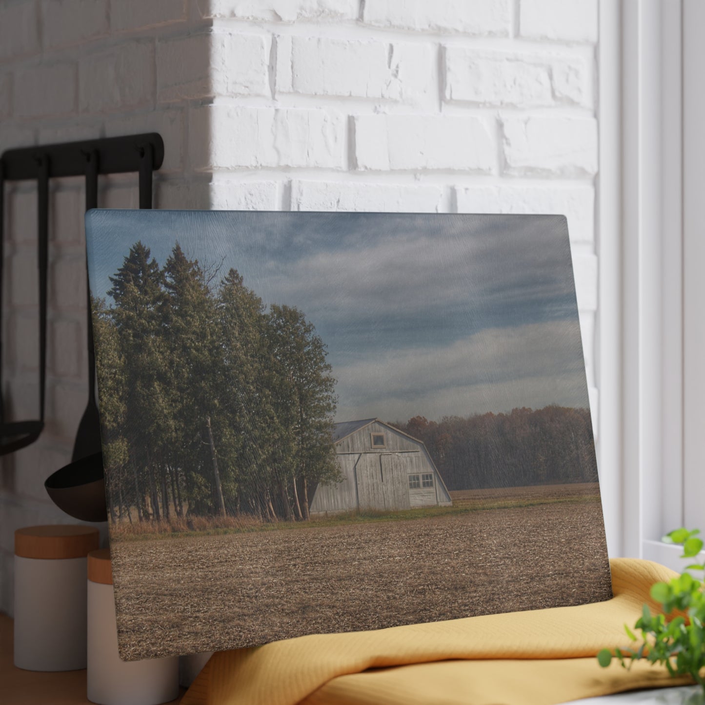 U R There Photography Grey Quonset Among the Pines Rustic Farmhouse Tempered-Glass Cutting Board