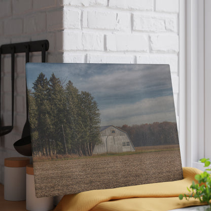 U R There Photography Grey Quonset Among the Pines Rustic Farmhouse Tempered-Glass Cutting Board