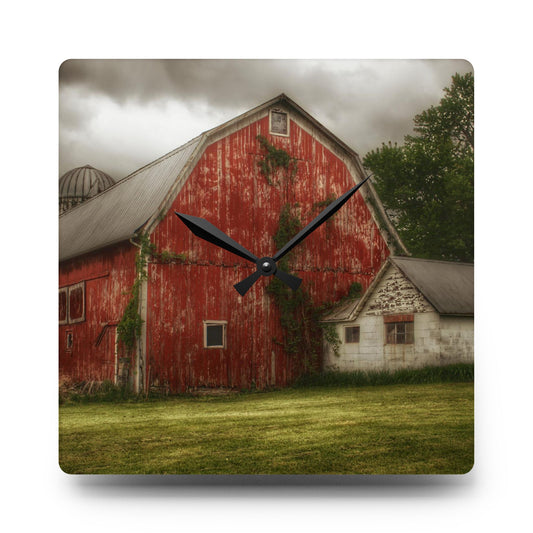 Stanley Road Red I Rustic Farmhouse Acrylic Analog Wall Clock 10.75'' × 10.75'' (Square)