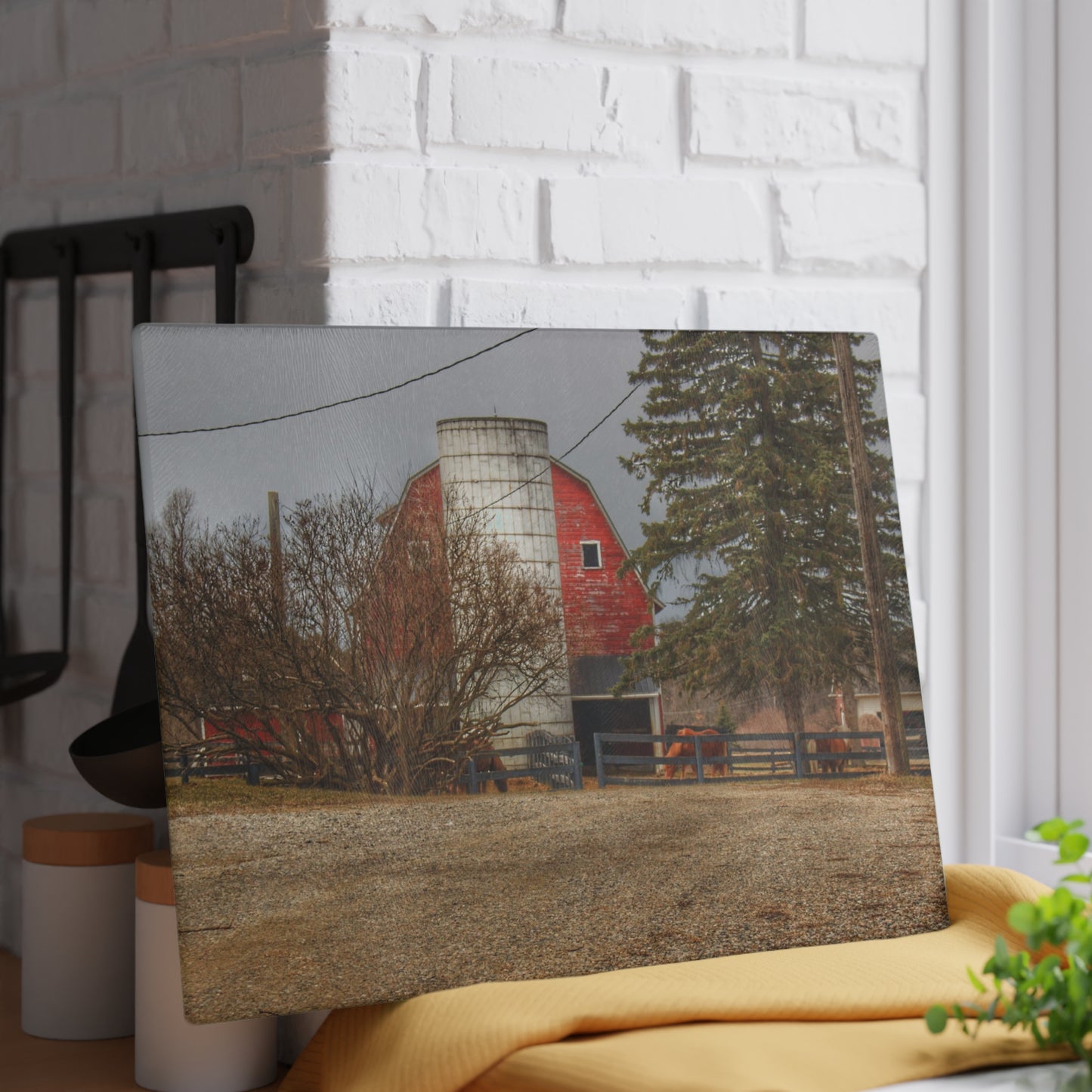 U R There Photography Blood Road Red and Horses Rustic Farmhouse Tempered-Glass Cutting Board