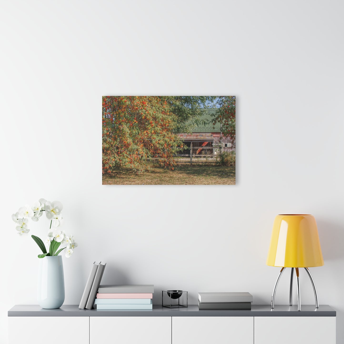 U R There Photography Farrand Road Red Coral by Flowering Tree Rustic Farmhouse Acrylic Wall Print
