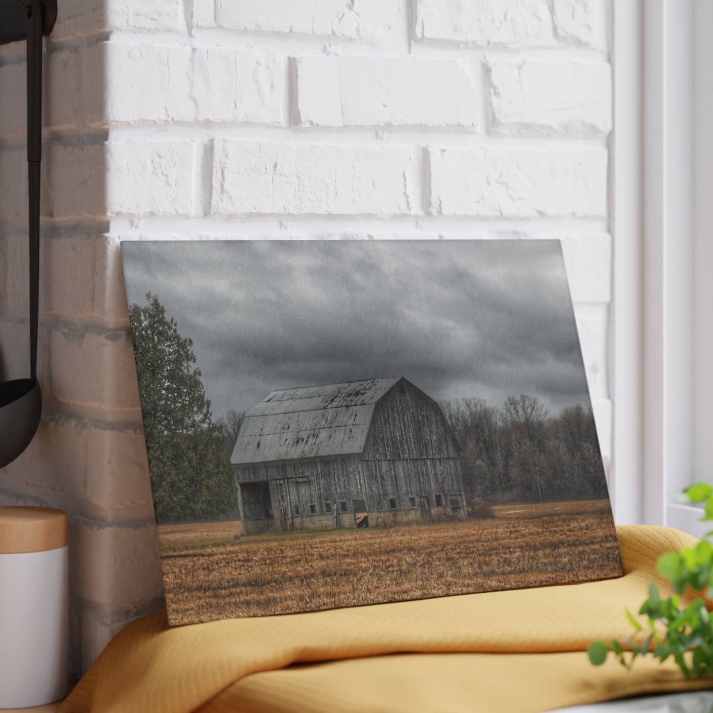 U R There Photography Grey Barn and Tree Rustic Farmhouse Tempered-Glass Cutting Board