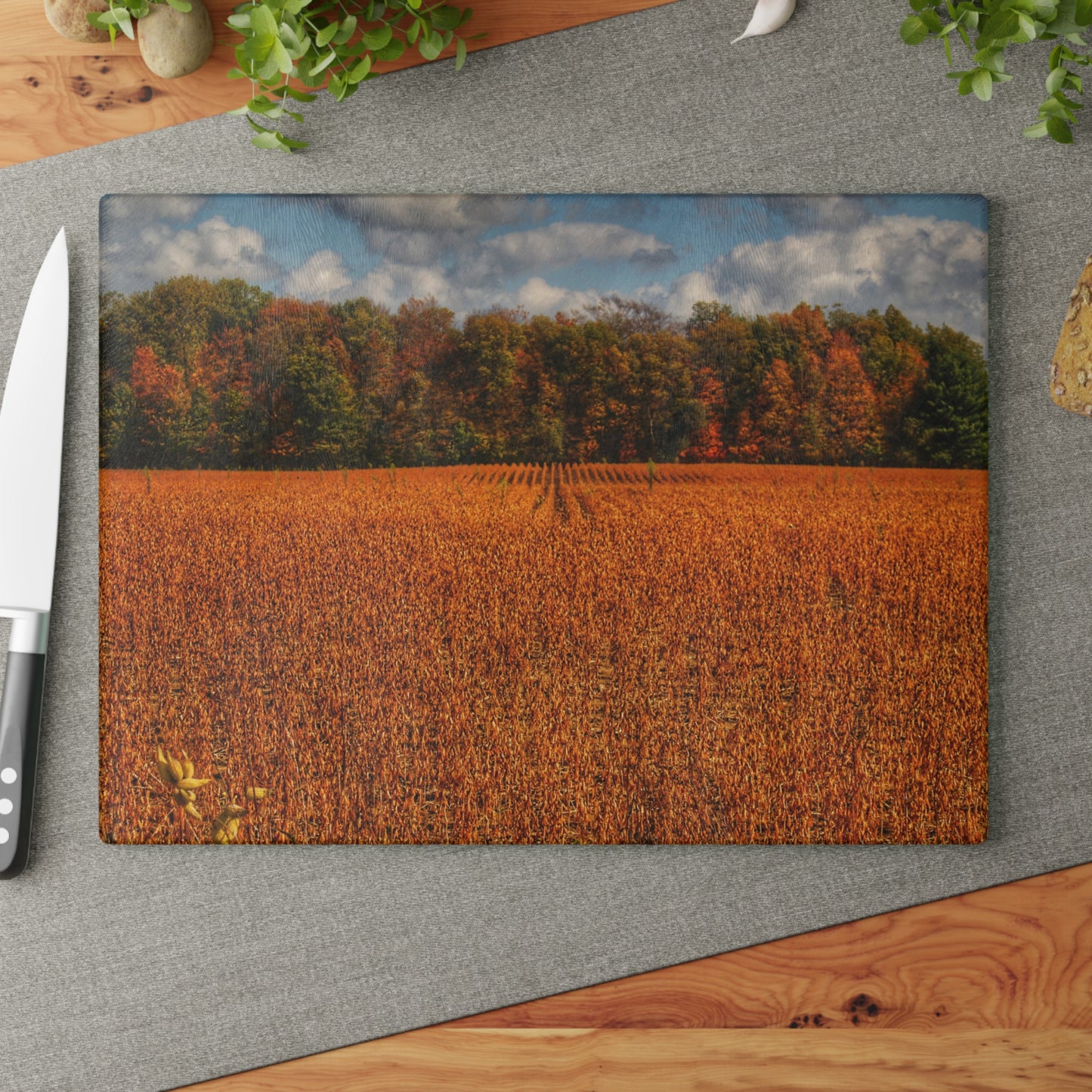 U R There Photography Fall on Murphy Lake I Rustic Farmhouse Tempered-Glass Cutting Board