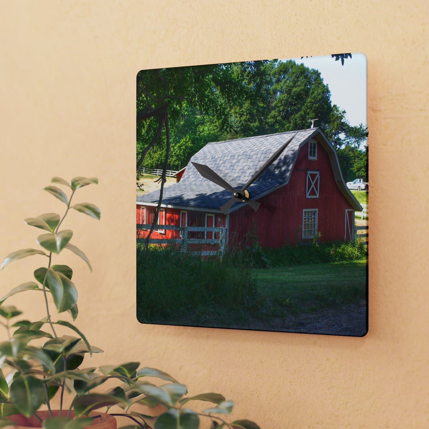 U R There Photography Davis Lake Road Little Red Rustic Farmhouse Acrylic Analog Wall Clock
