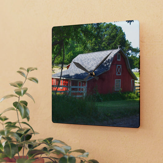 U R There Photography Davis Lake Road Little Red Rustic Farmhouse Acrylic Analog Wall Clock