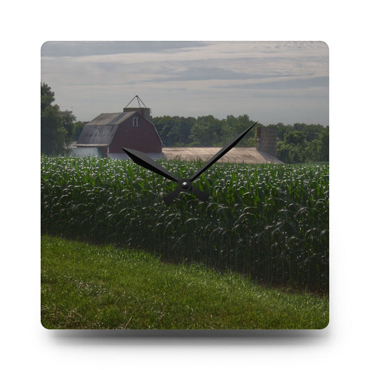 U R There Photography Above the Corn on Piersonville Road II Rustic Farmhouse Acrylic Analog Wall Clock 10.75'' × 10.75'' (Square)