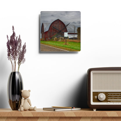 U R There Photography Valentine Road Red II Rustic Farmhouse Acrylic Analog Wall Clock