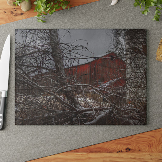 U R There Photography Sandhill Road Hidden Red II Rustic Farmhouse Tempered-Glass Cutting Board