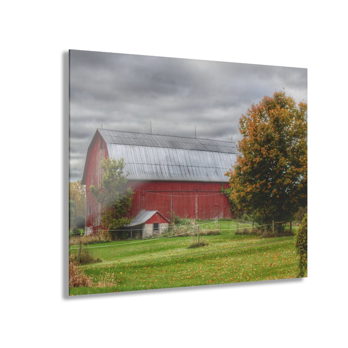 U R There Photography Columbiaville Red in Fall II Rustic Farmhouse Acrylic Wall Print