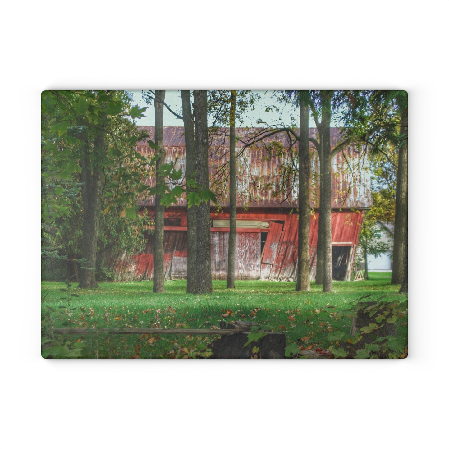 U R There Photography LeValley Falling Red Rustic Farmhouse Tempered-Glass Cutting Board