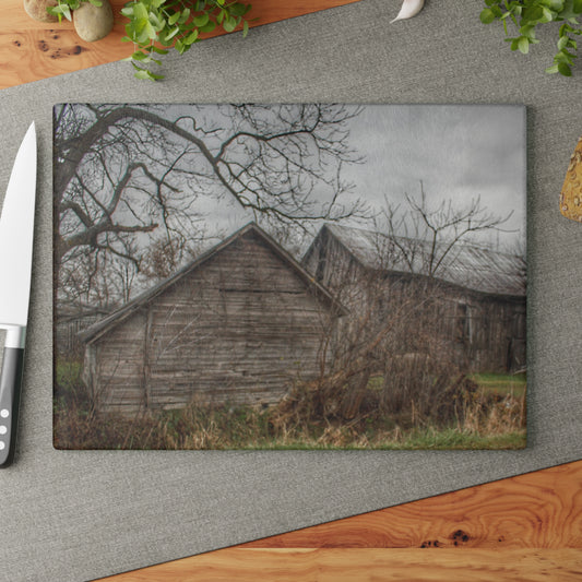 U R There Photography Bowers Road Greys II Rustic Farmhouse Tempered-Glass Cutting Board
