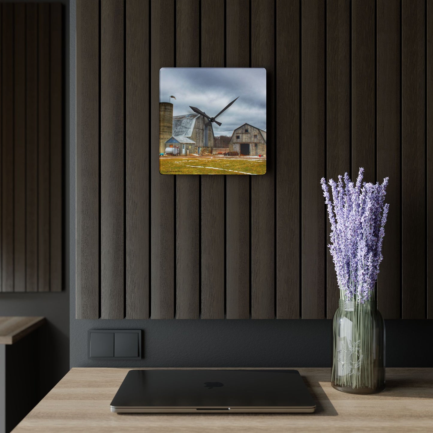 U R There Photography Chapman Road Greys Rustic Farmhouse Acrylic Analog Wall Clock