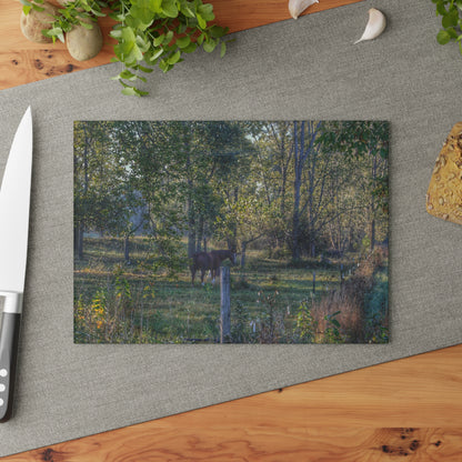 U R There Photography Chestnut Horse Among the Trees Rustic Farmhouse Tempered-Glass Cutting Board