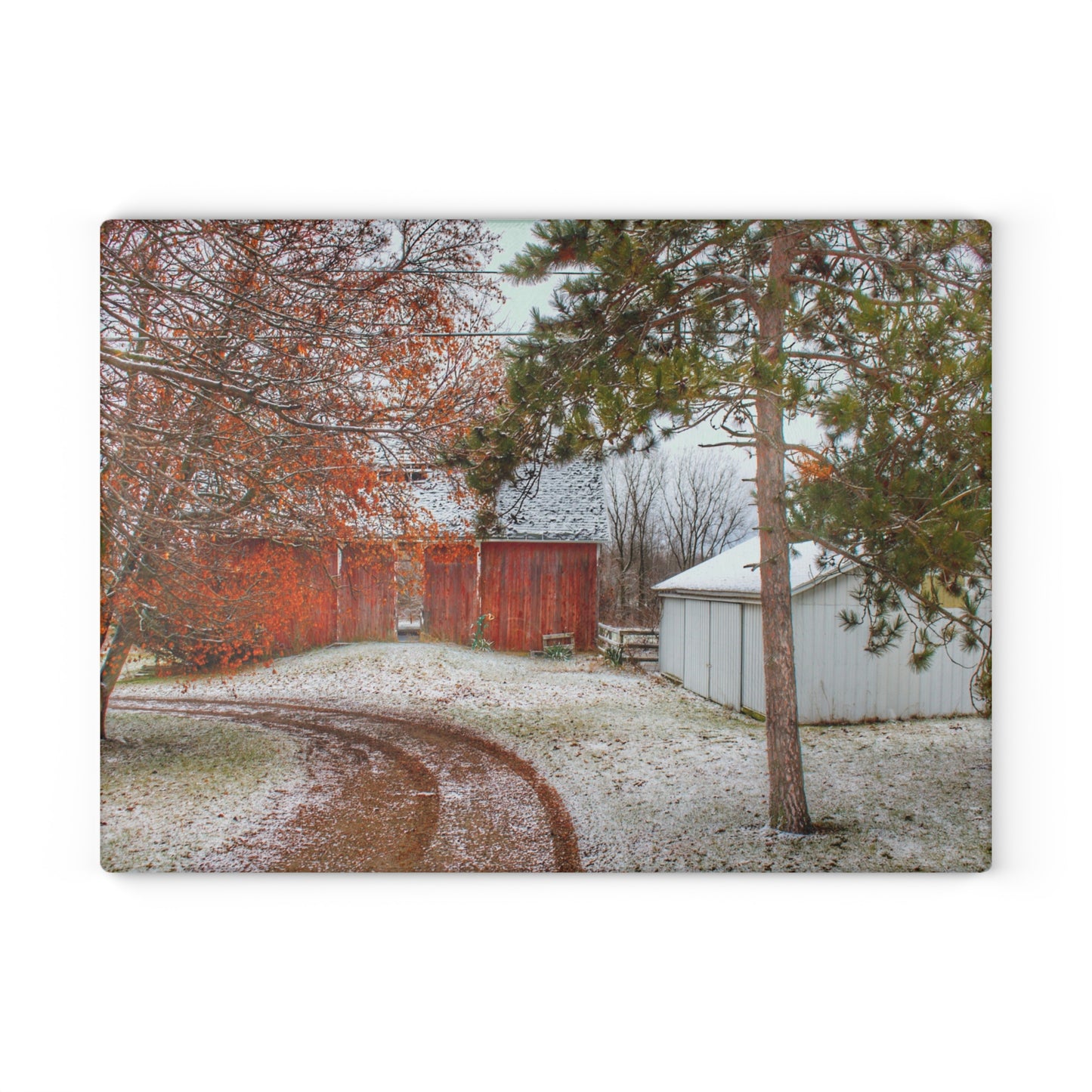 U R There Photography North Lake Pleasant Road Hidden Red Rustic Farmhouse Tempered-Glass Cutting Board