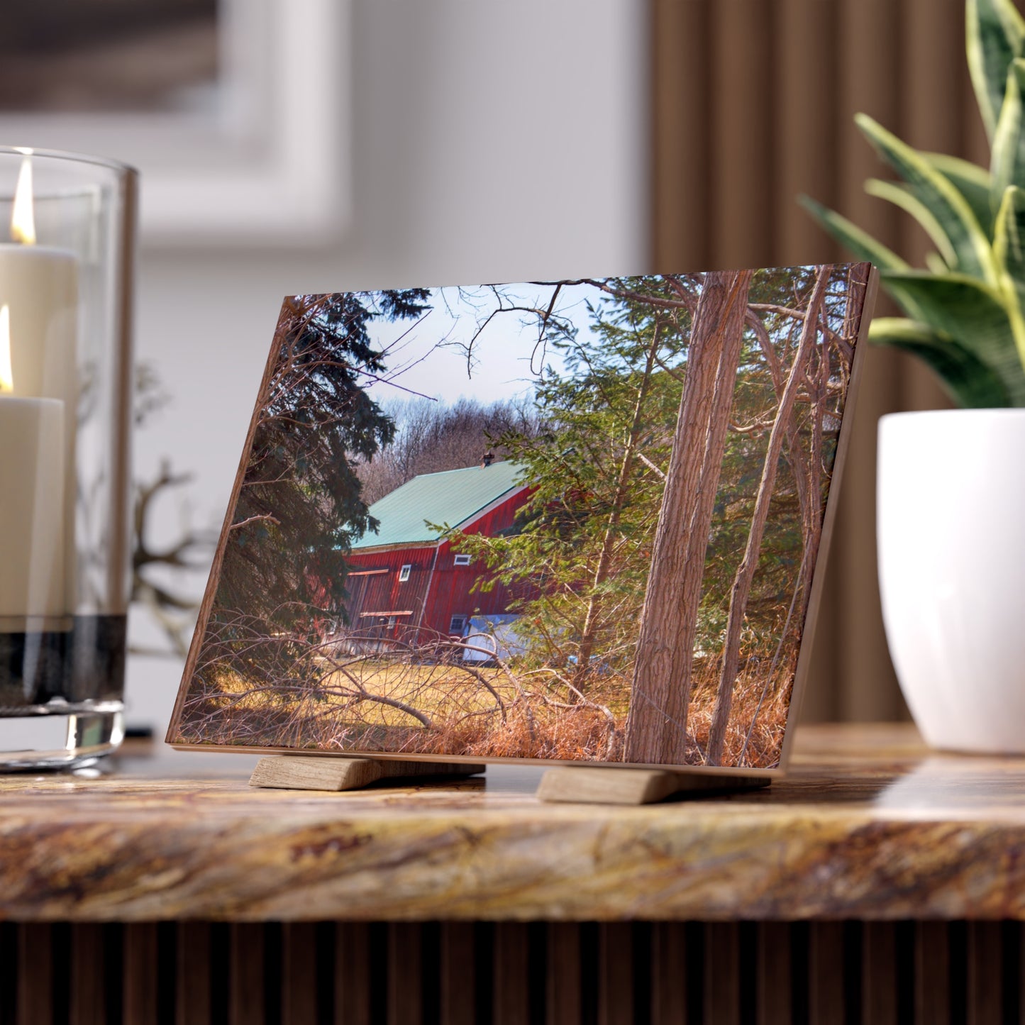U R There Photography Bordman Road Hidden Red Rustic Farmhouse Decorative Ceramic Tile