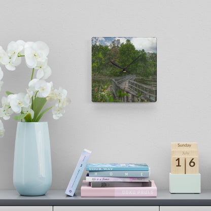 U R There Photography Linear Park Bridge in Lapeer I Rustic Farmhouse Acrylic Analog Wall Clock