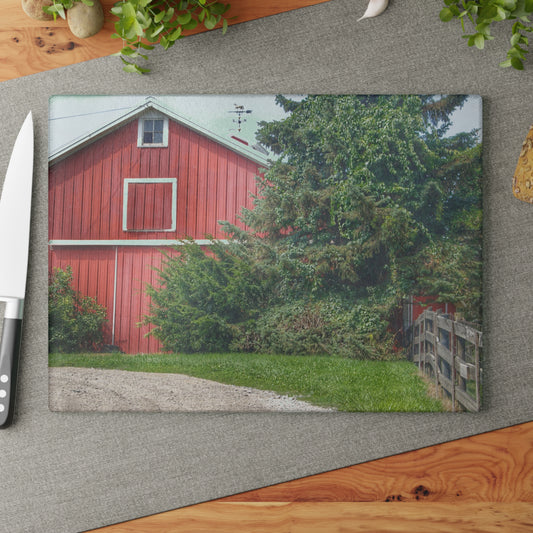 U R There Photography Modern Red I Rustic Farmhouse Tempered-Glass Cutting Board