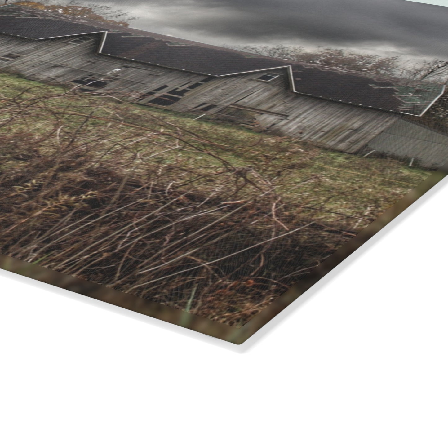 U R There Photography Green Road Grey Rustic Farmhouse Tempered-Glass Cutting Board