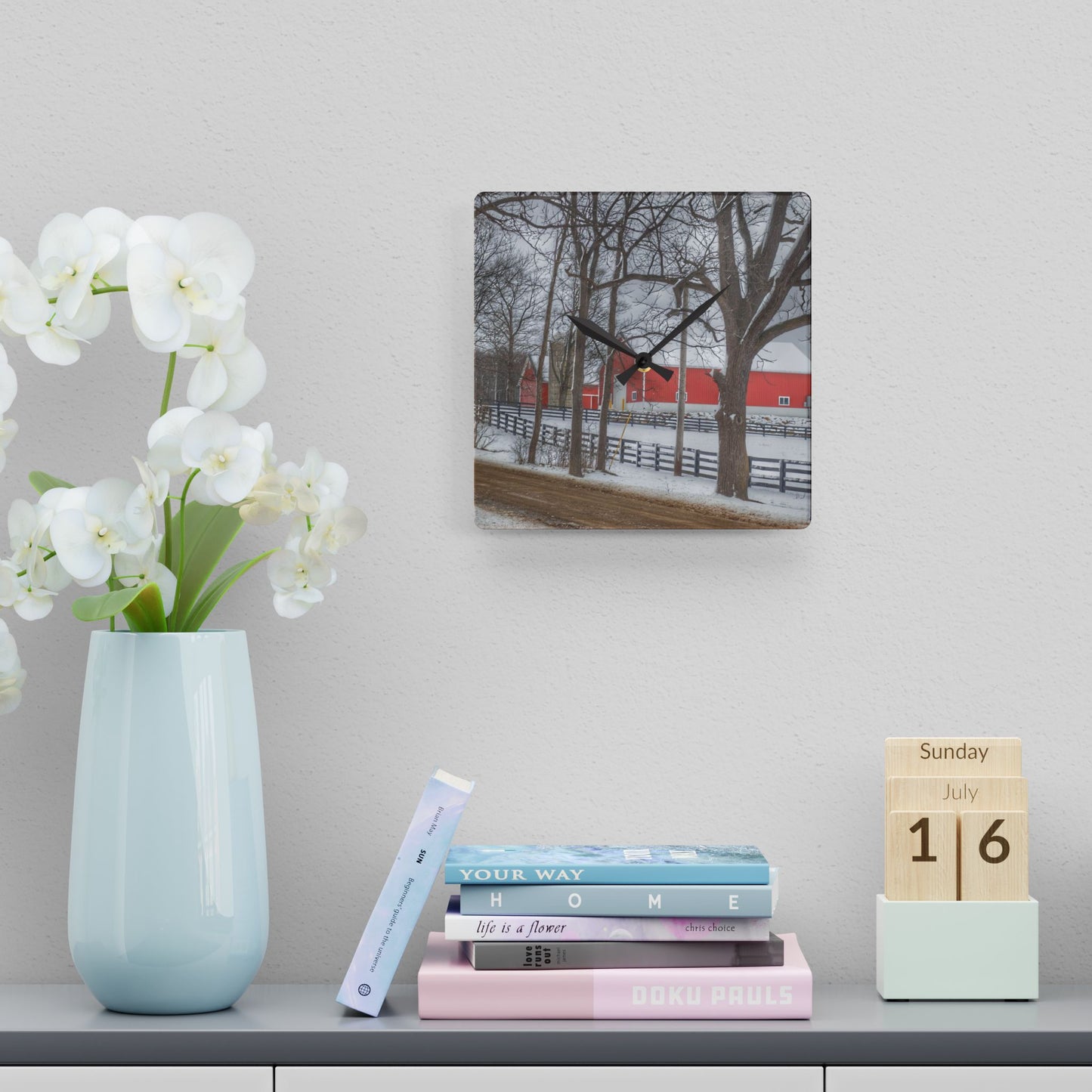 U R There Photography Barns of Barber Road I Rustic Farmhouse Acrylic Analog Wall Clock