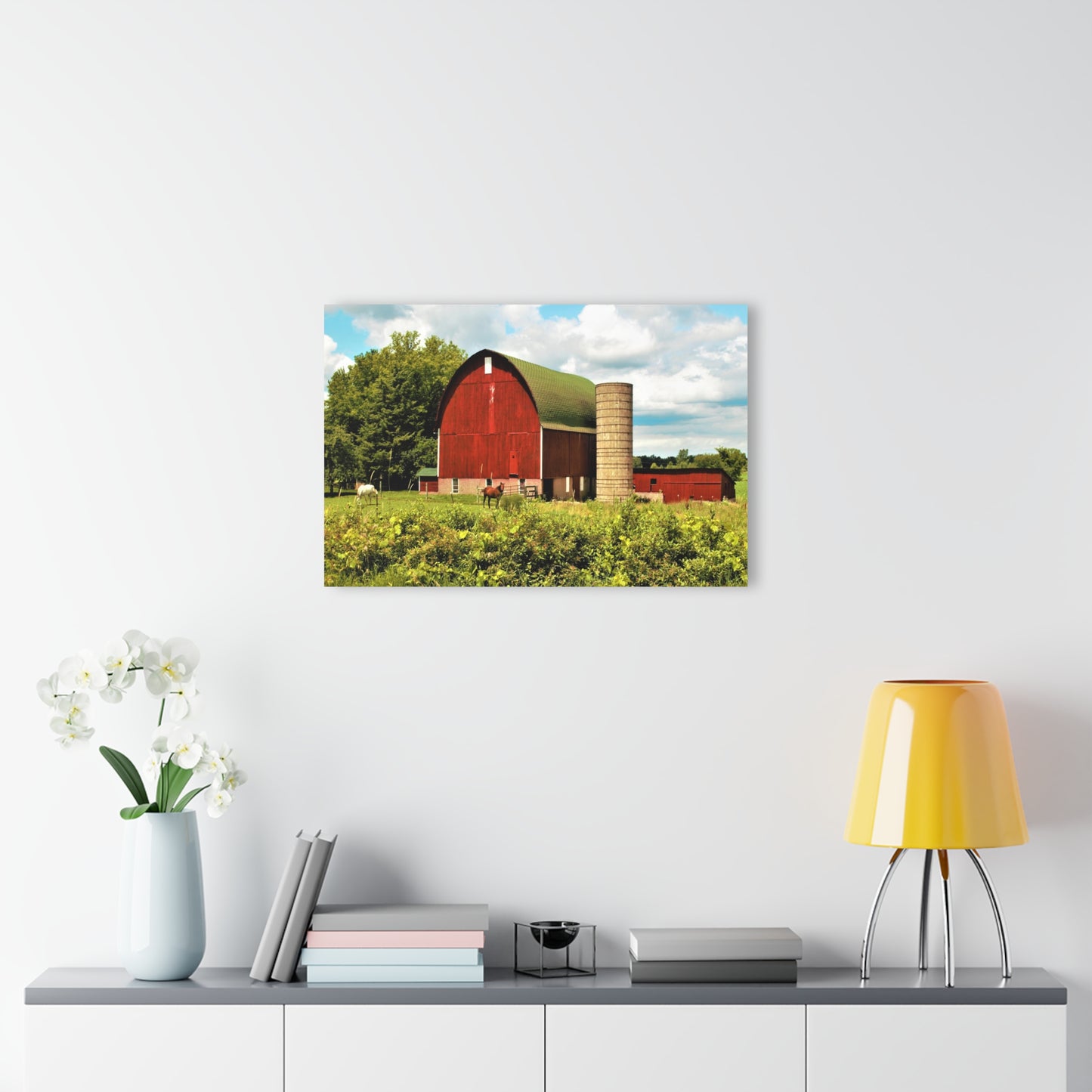 U R There Photography Elmwood Road Red and Horses Rustic Farmhouse Acrylic Wall Print