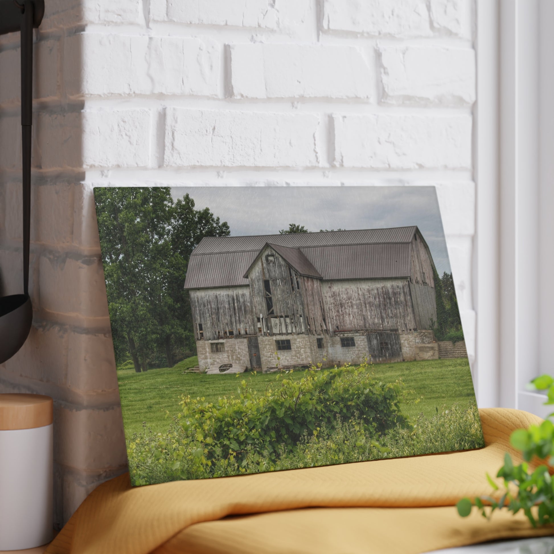 Dequindre Road Grey I Rustic Farmhouse Tempered-Glass Cutting Board