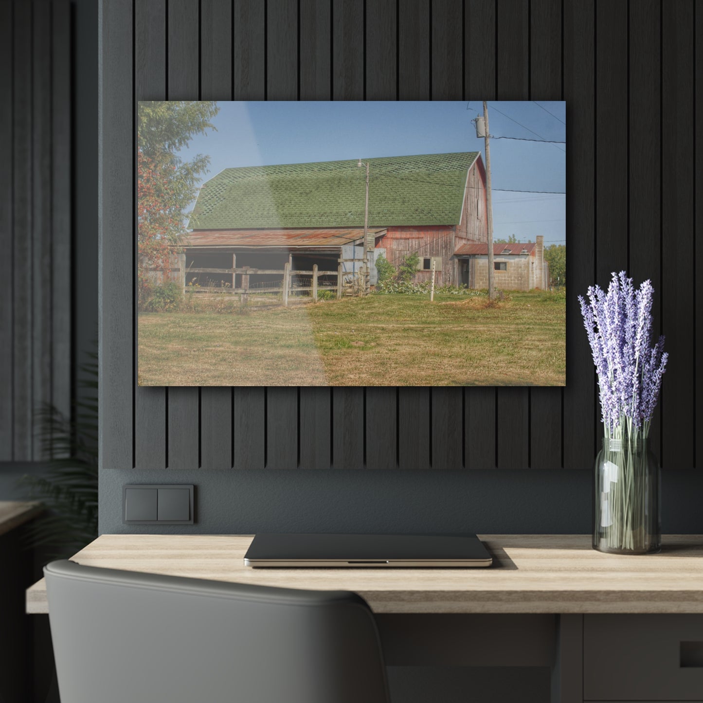 U R There Photography Farrand Road Red with Corral Rustic Farmhouse Acrylic Wall Print