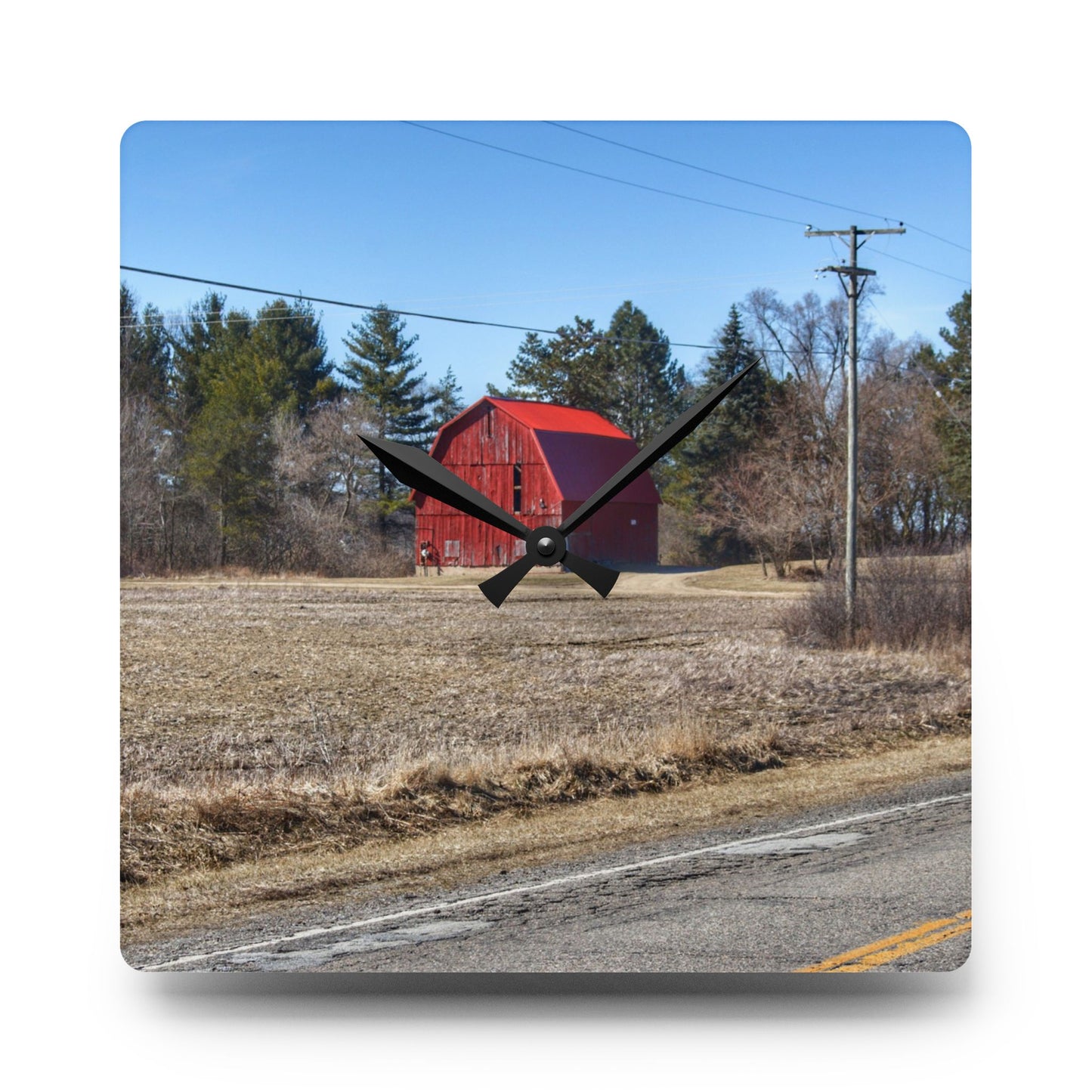 U R There Photography Maple Grove Little Red Rustic Farmhouse Acrylic Analog Wall Clock