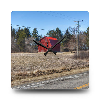 U R There Photography Maple Grove Little Red Rustic Farmhouse Acrylic Analog Wall Clock