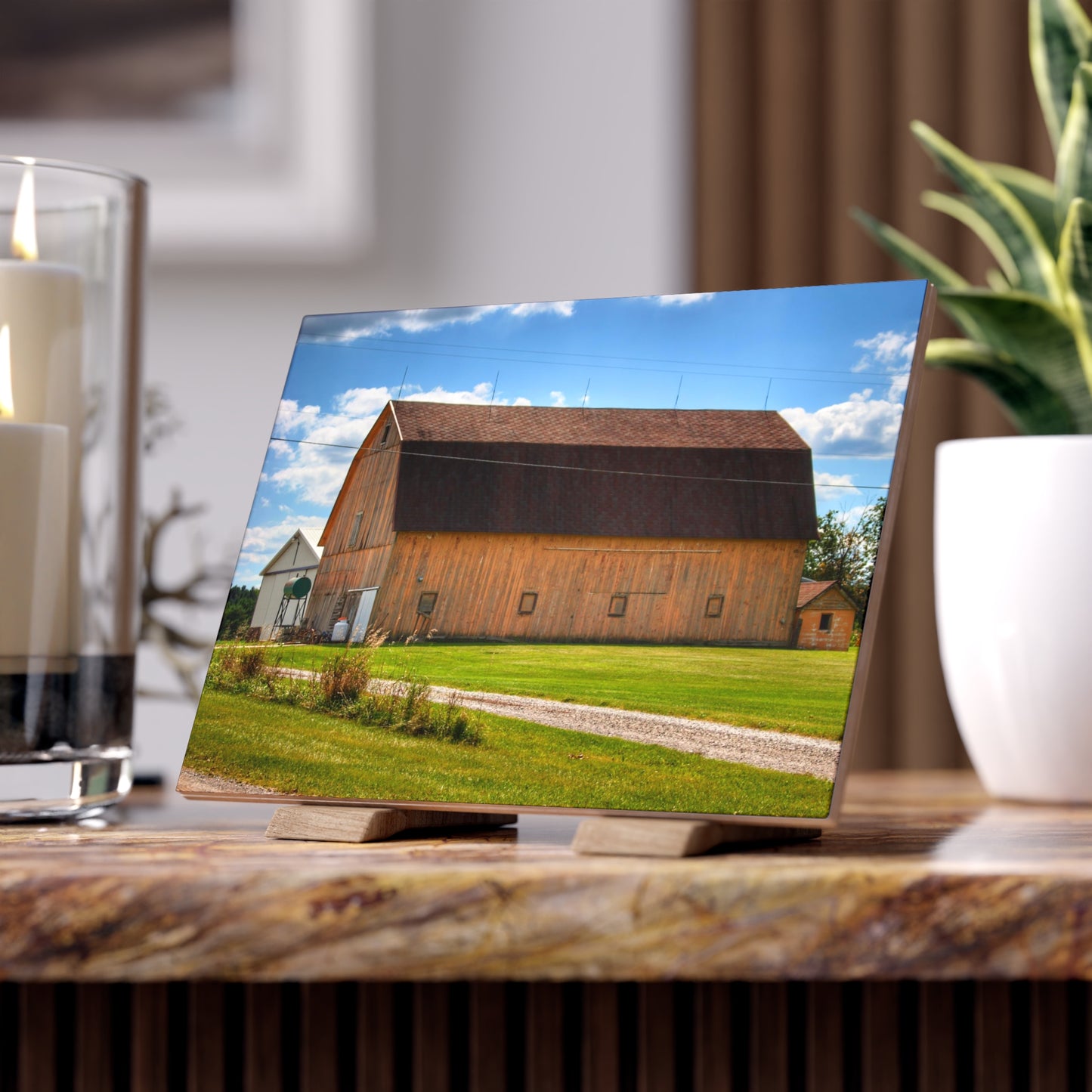 U R There Photography Bristol Gold Rustic Farmhouse Decorative Ceramic Tile 6" × 8" Matte
