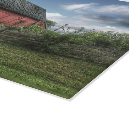 U R There Photography Hegel Road Old Red I Rustic Farmhouse Tempered-Glass Cutting Board 8"x 11"