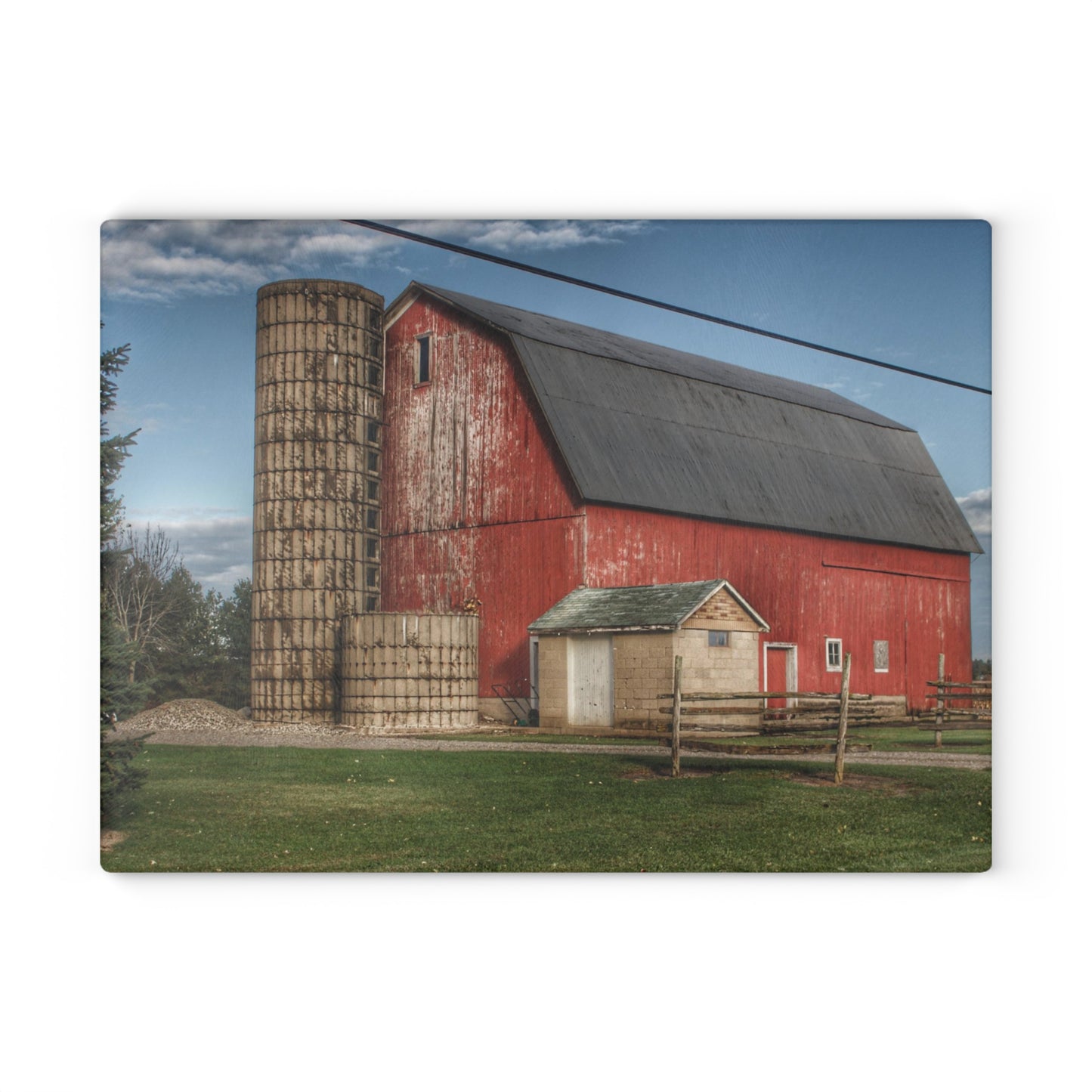 U R There Photography Brown City Lincoln Street Red Rustic Farmhouse Tempered-Glass Cutting Board