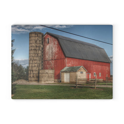 U R There Photography Brown City Lincoln Street Red Rustic Farmhouse Tempered-Glass Cutting Board