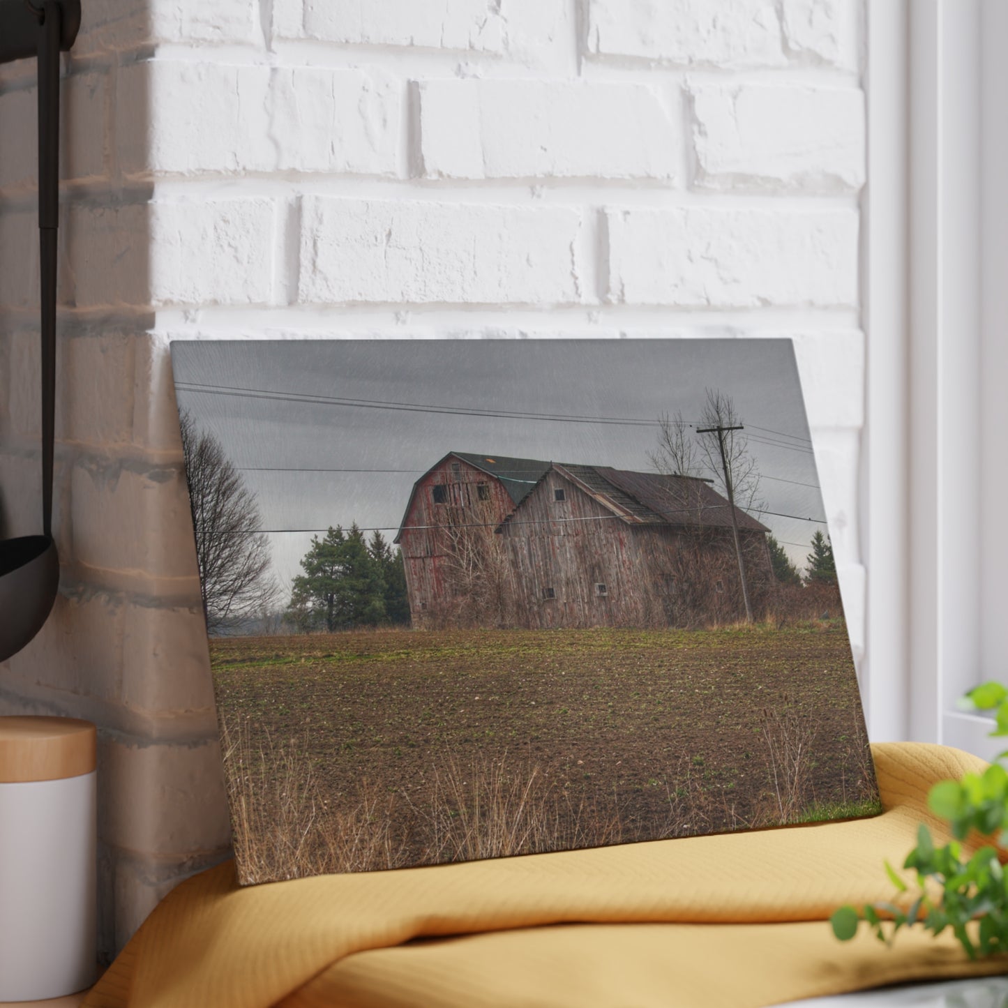 U R There Photography Bowers Road Grey Duo I Rustic Farmhouse Tempered-Glass Cutting Board