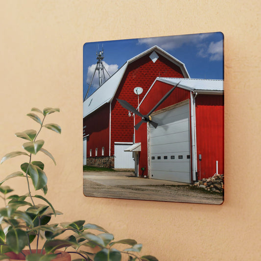 U R There Photography Darbee Red Rustic Farmhouse Acrylic Analog Wall Clock