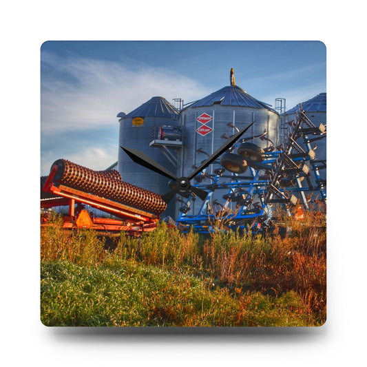Peck Road Grain Silos Rustic Farmhouse Acrylic Analog Wall Clock 10.75'' × 10.75'' (Square)