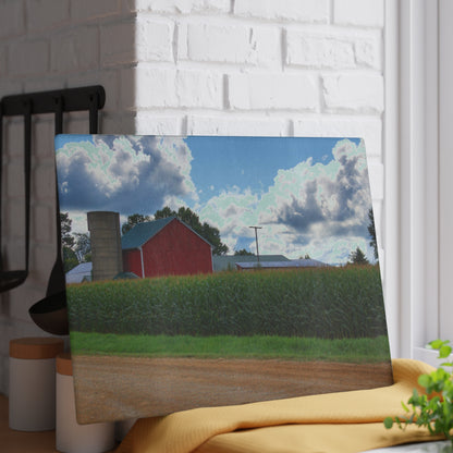 U R There Photography East Brown Road Red Rustic Farmhouse Tempered-Glass Cutting Board